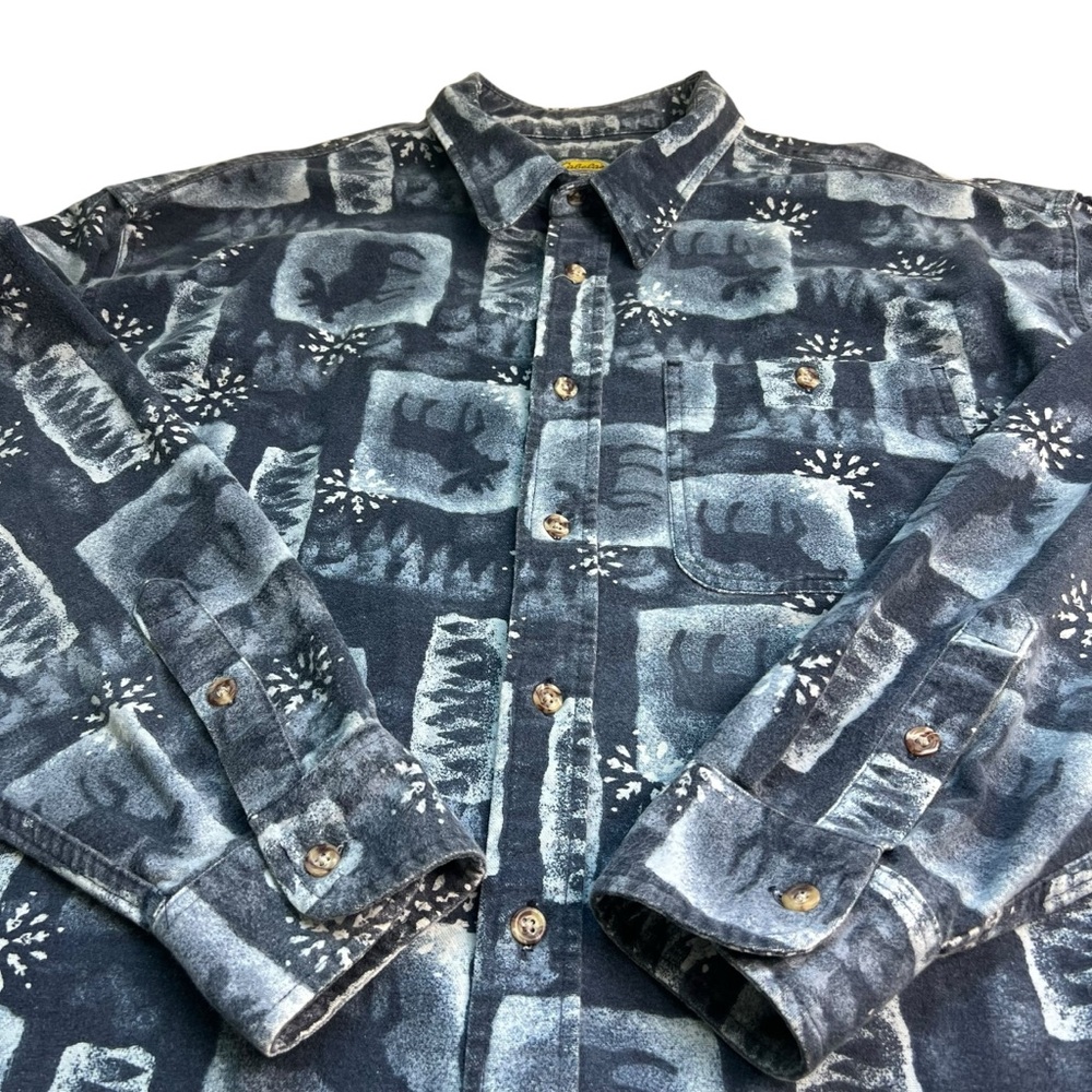 Cabela’s 2X Mens 100% Cotton Flannel Winter Moose Snowflake Button Front Shirt